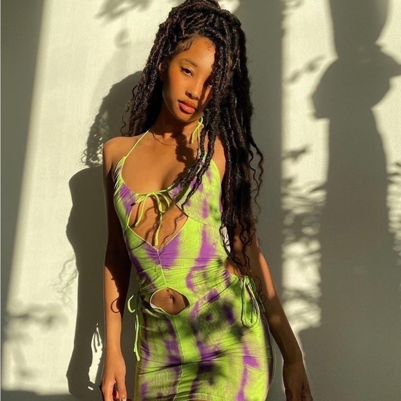 I.AM.GIA Savannah Bamboo Green & Purple Cutout Mini Dress | Size Small - Picture 1 of 16